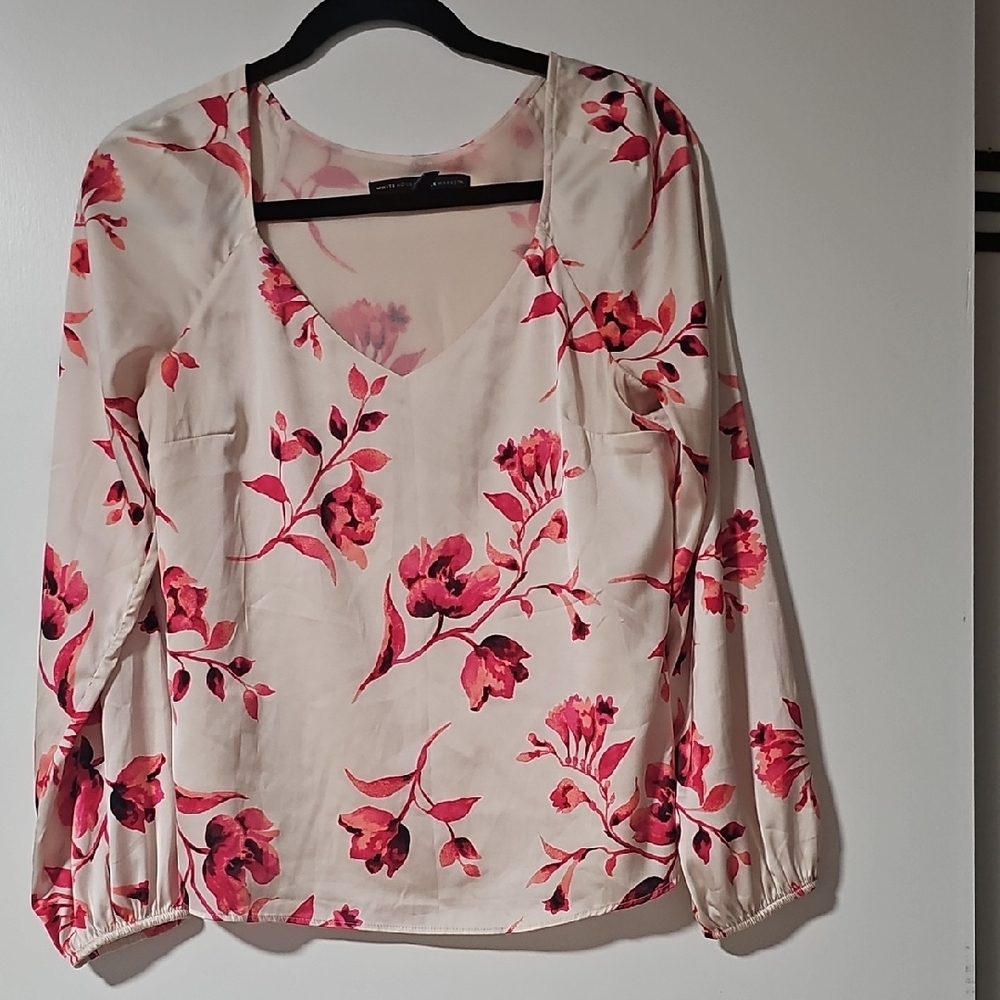 White House Black Market Pink Floral Blouse